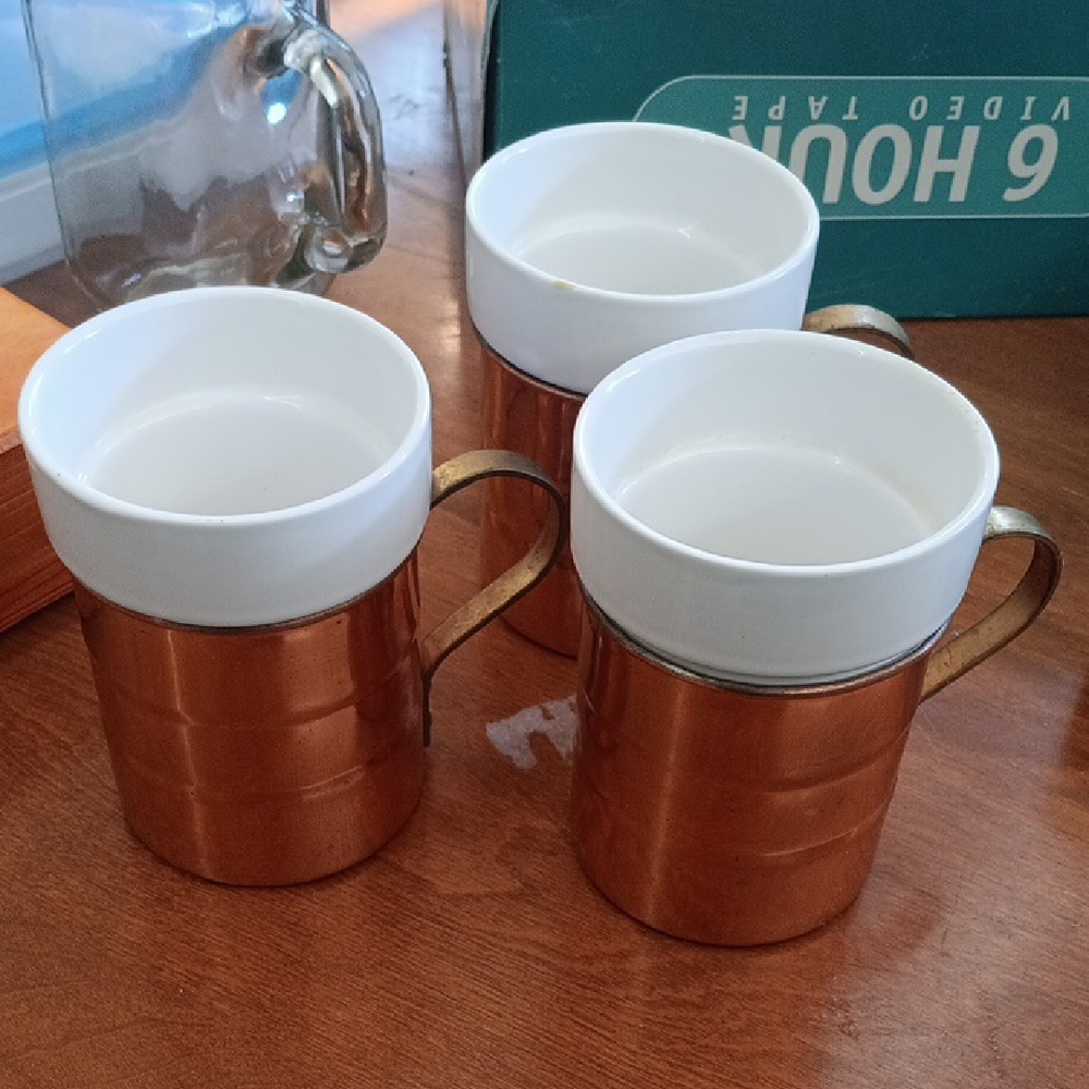 Copper and White Mugs Set Vintage